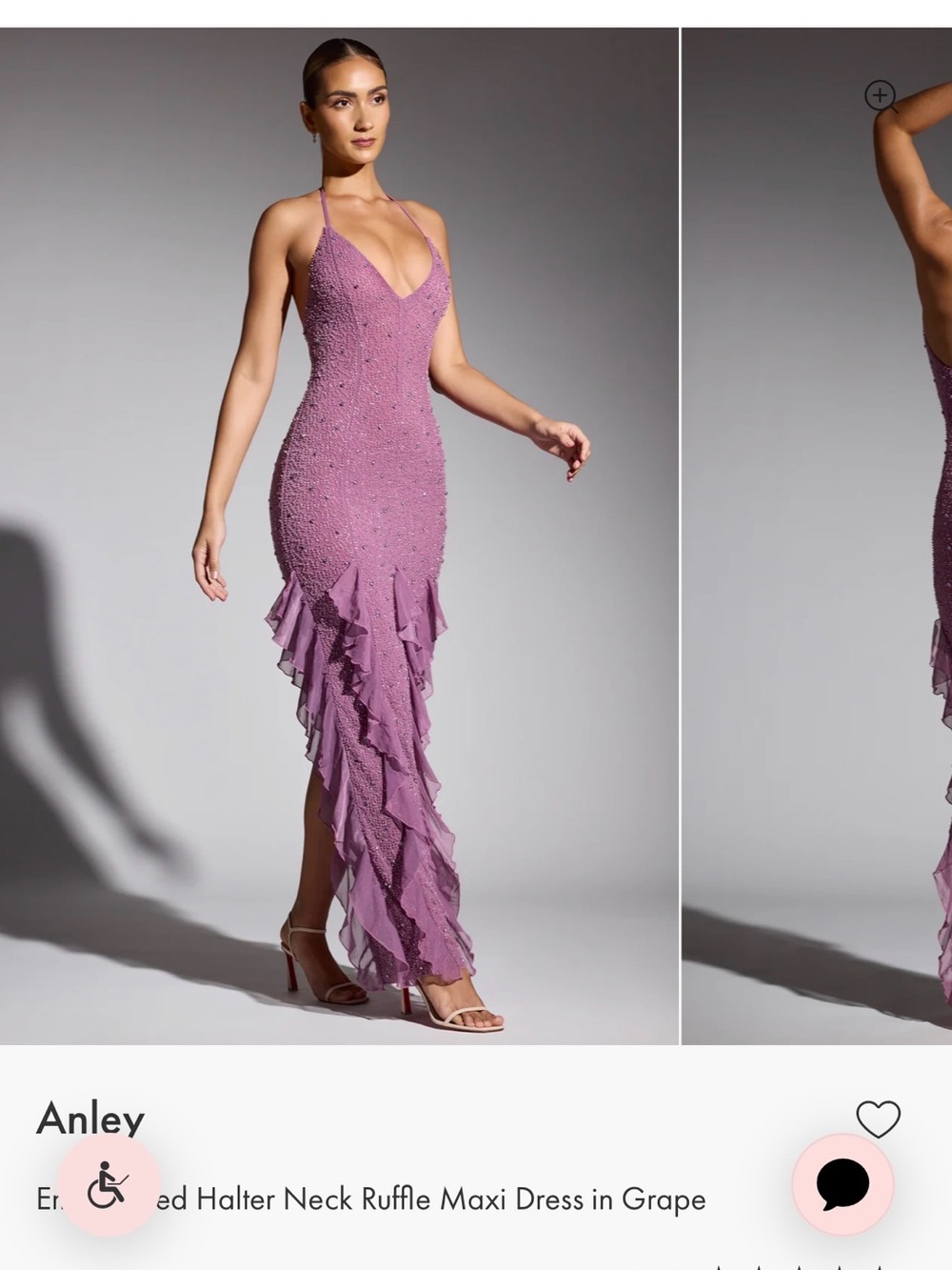 Oh Polly Mauve Beaded Halter Ruffle Maxi Dress - Picture 3 of 3